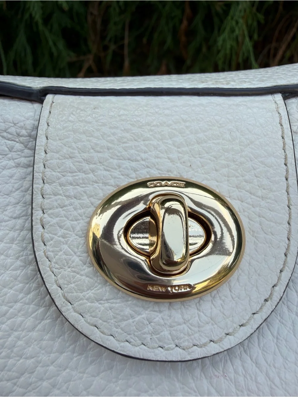 Coach Mia Shoulder Bag Chalk Pebble Leather Gold Hardware